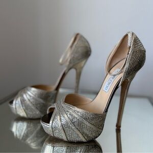 Jimmy Choo Glittering Silver Peep-Toe Kala 150 40.5